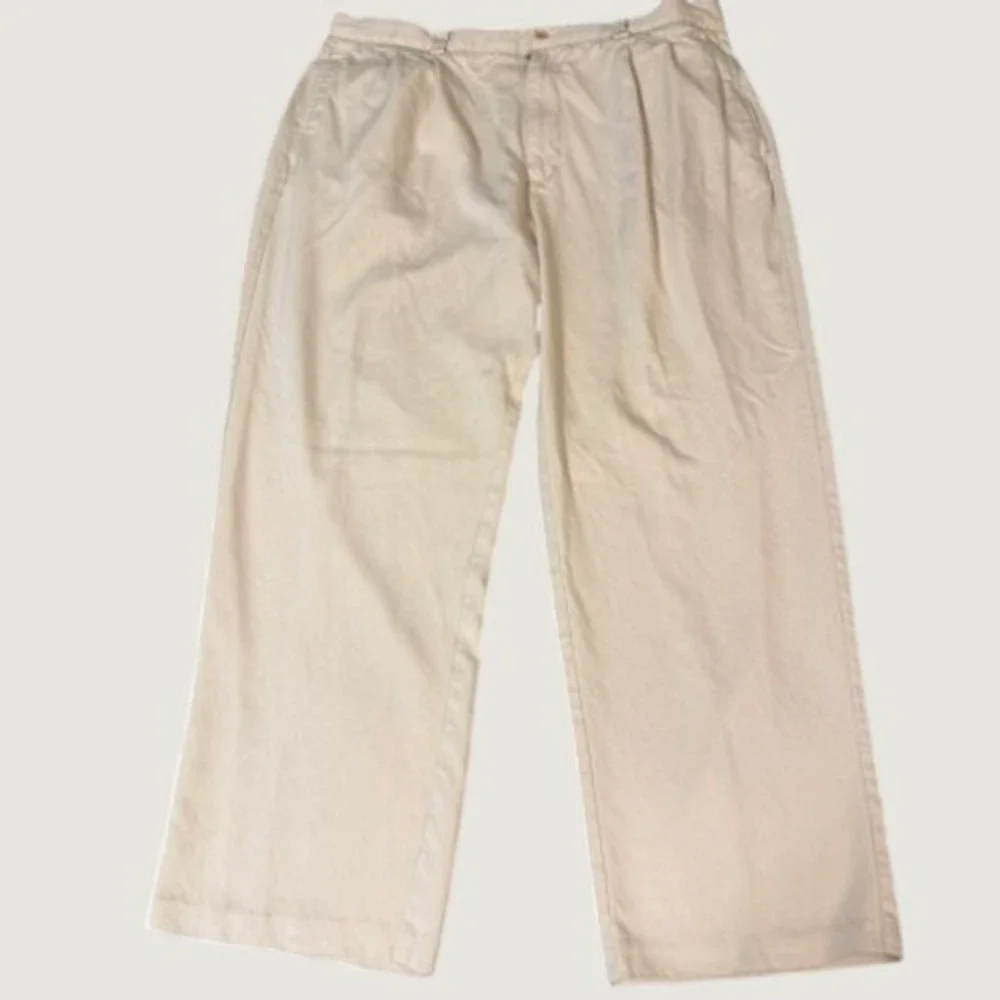 Tommy Bahama Mens 38x30 Cream 100% Silk Pleated Relaxed Wide Leg Trousers Pants